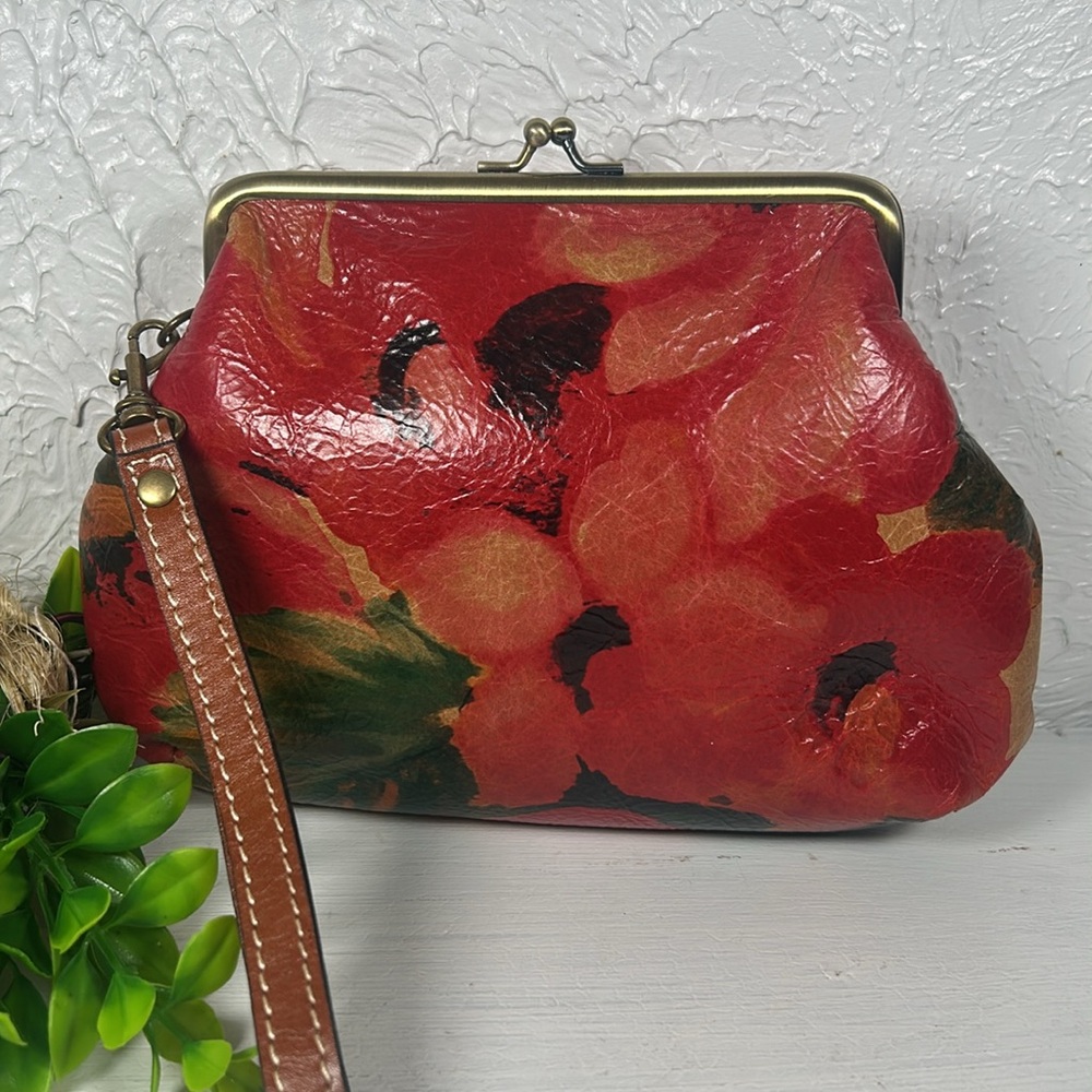 Patricia Nash Floral Wristlet Clutch KISS Lock Leather Purse Patricia Nash - Picture 2 of 16